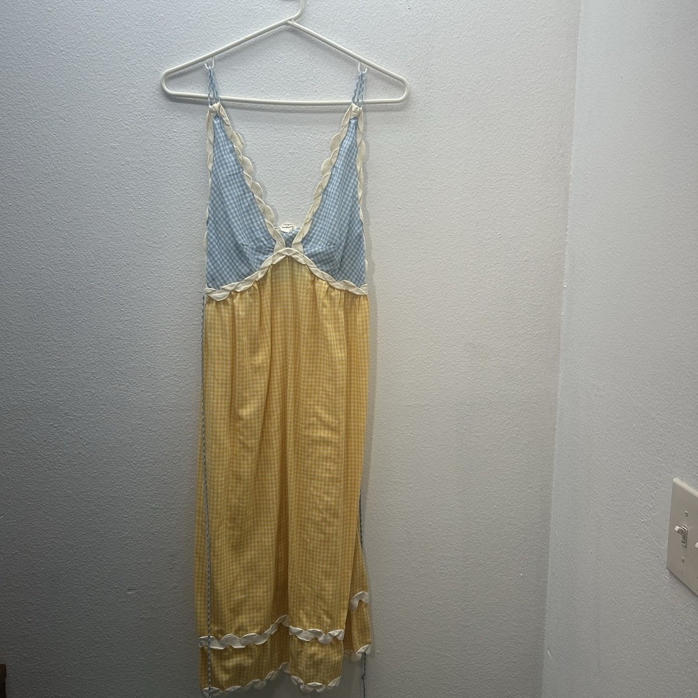 VTG 70s Prairie Dress & Pinafore Eye Candy by the‎ Flaums Cottagecore Gingham S - Picture 3 of 16